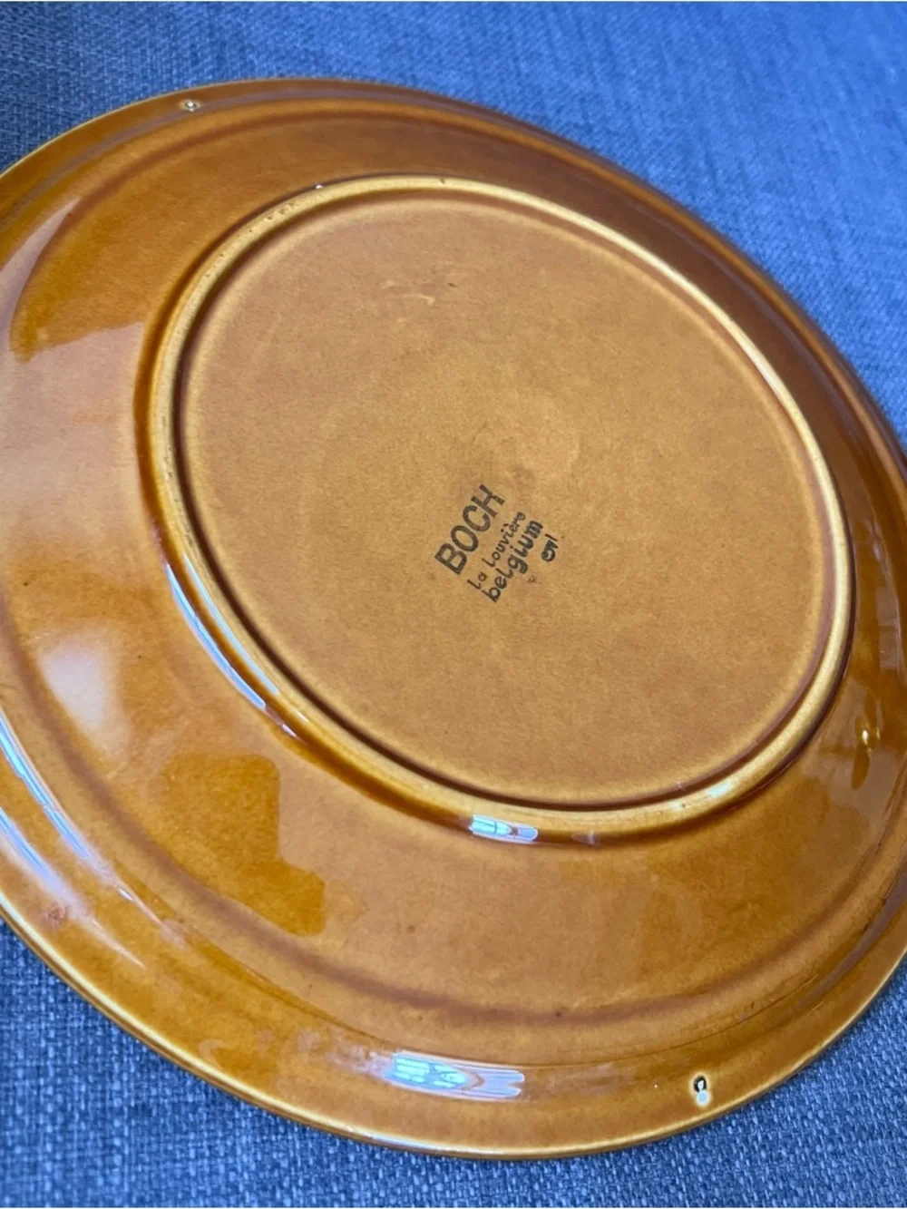 Amber-Tone Boch La Louviere Glazed Ceramic Divided Serving Dish Belgium set of 6